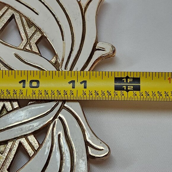 Vintage WM A Rogers Pineapple Trivet Brass Ivory Enamel and Gold Tone Japan 12" - Picture 5 of 8